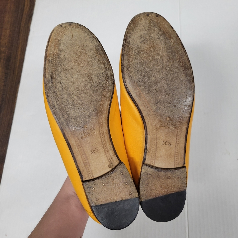 Gucci Brixton Yellow Orange Leather Horsebit Loafer Shoes 36.5 6.5 - Picture 4 of 10
